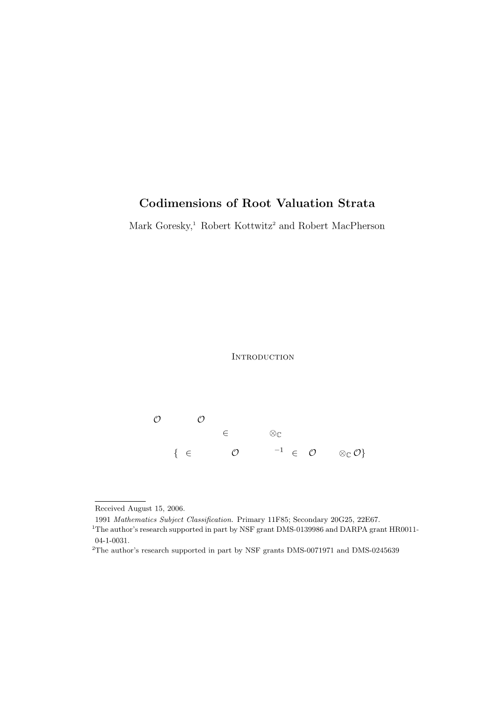 Codimensions of Root Valuation Strata