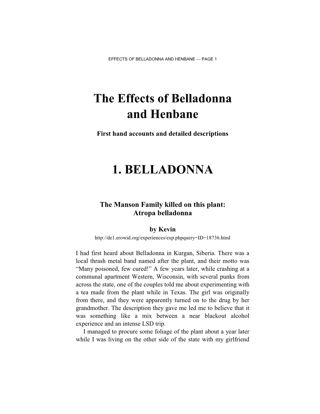 The Effects of Belladonna and Henbane