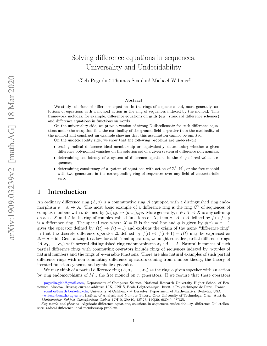 Solving Difference Equations in Sequences