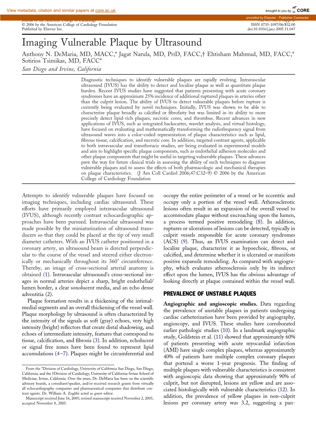 Imaging Vulnerable Plaque by Ultrasound Anthony N