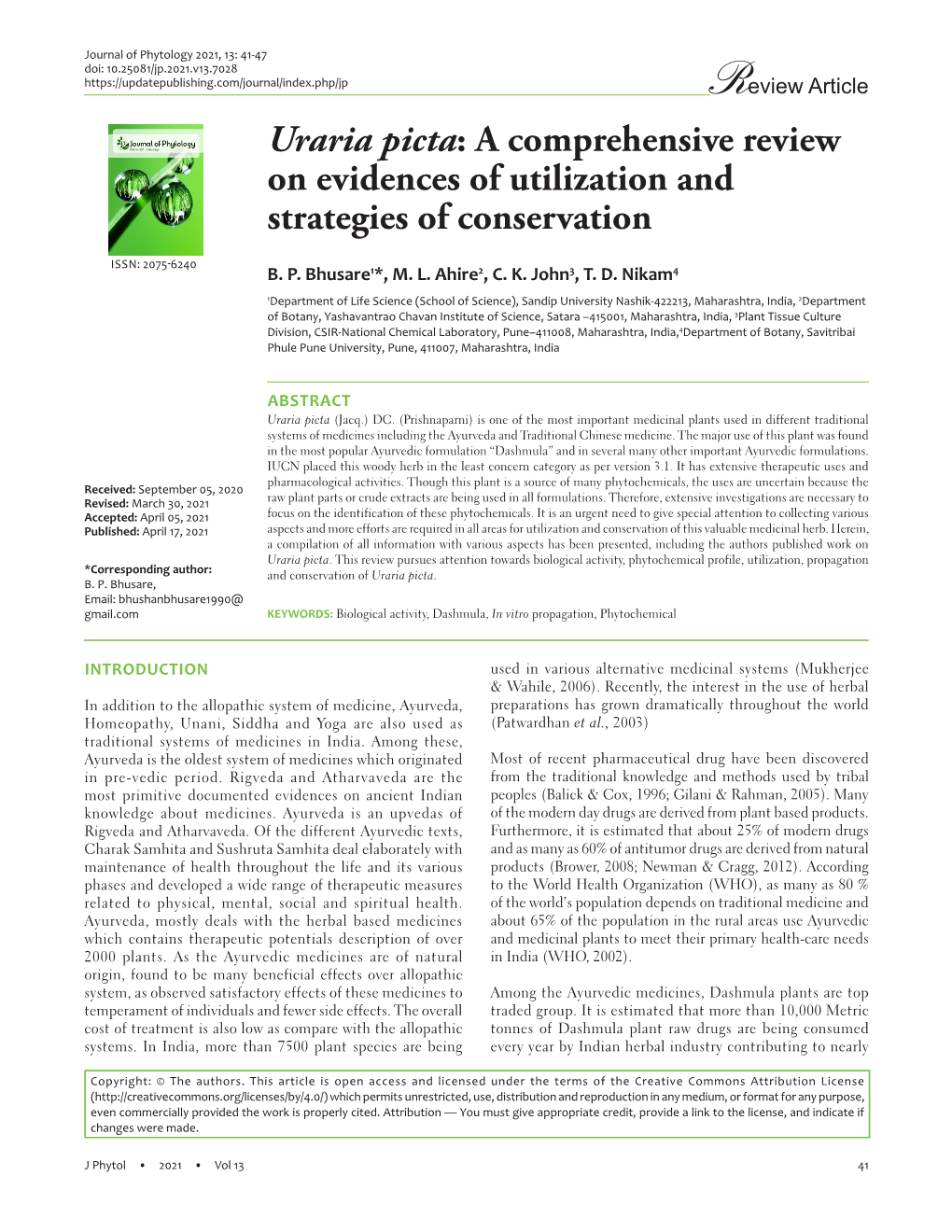 Uraria Picta: a Comprehensive Review on Evidences of Utilization and Strategies of Conservation