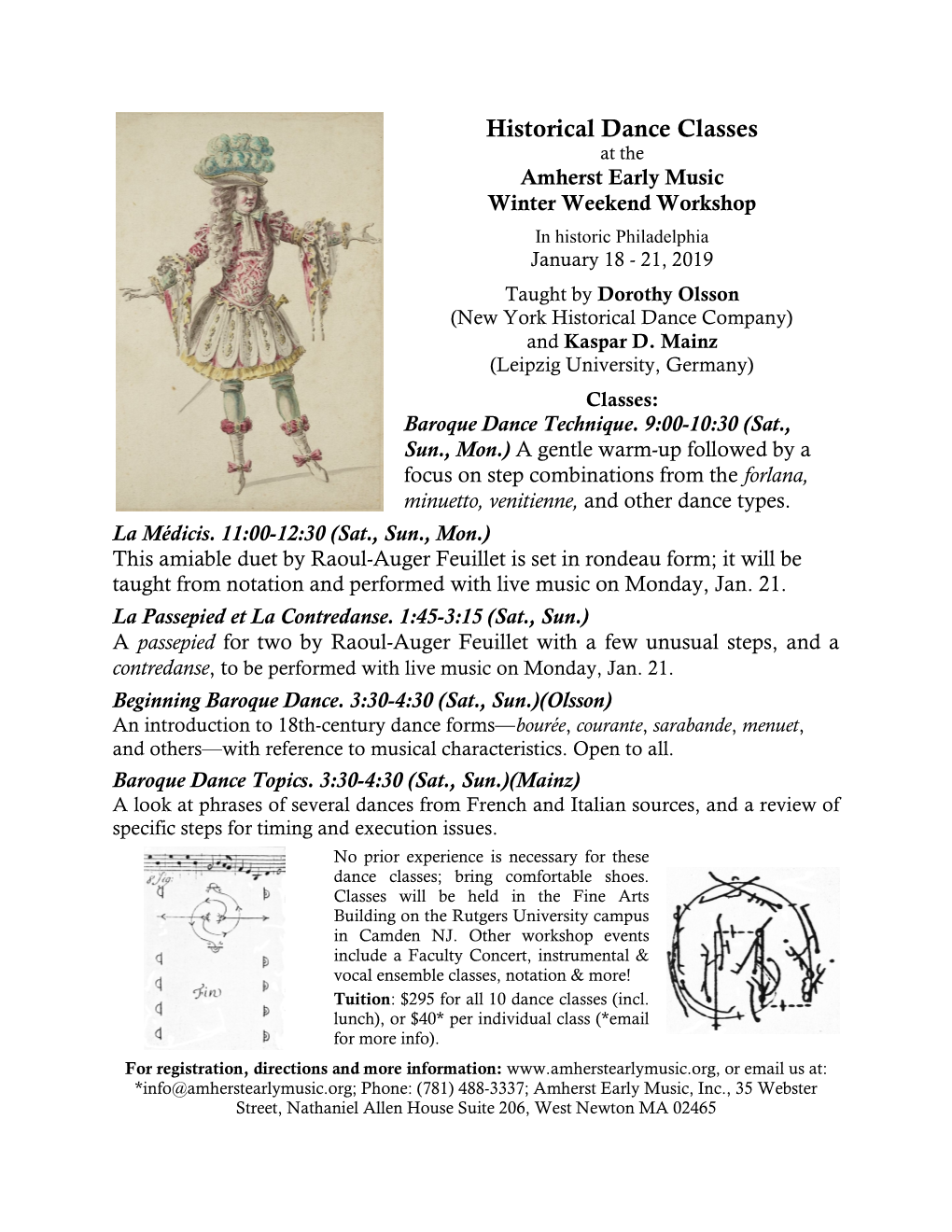 Historical Dance Classes at the Amherst Early Music Winter Weekend Workshop