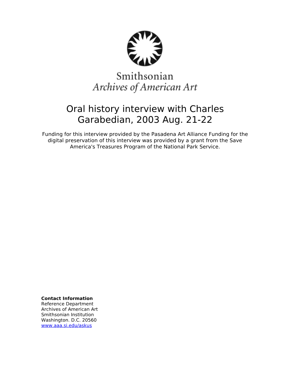 Oral History Interview with Charles Garabedian, 2003 Aug. 21-22