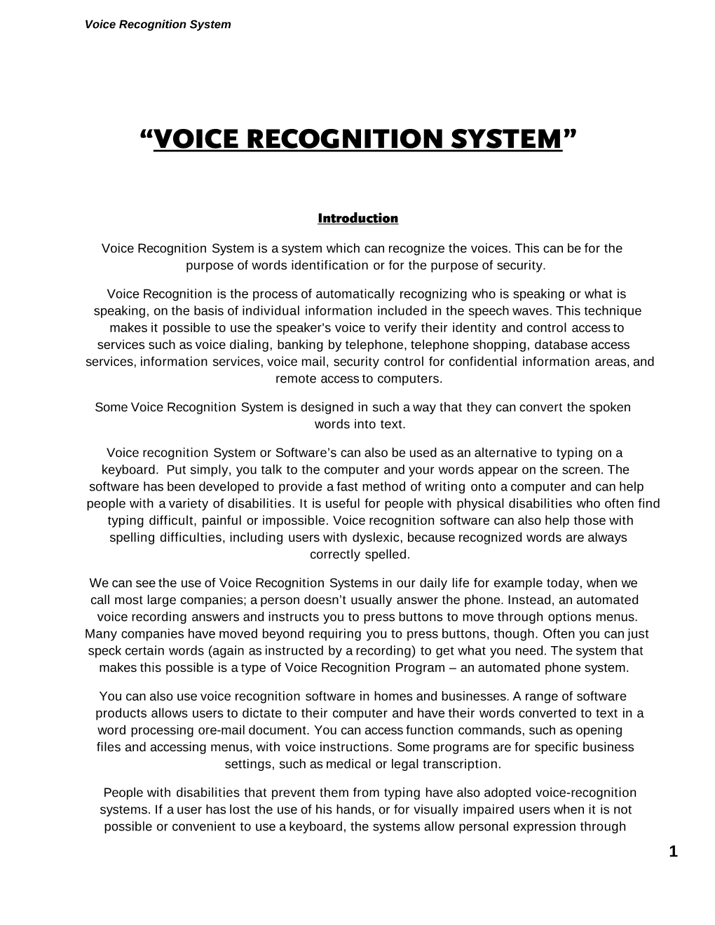 “Voice Recognition System”