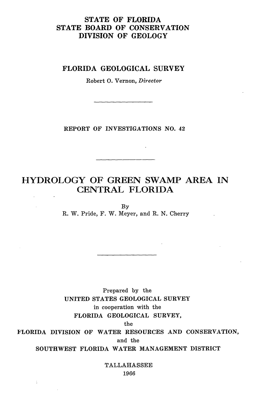 Hydrology of Green Swamp Area in Central Florida