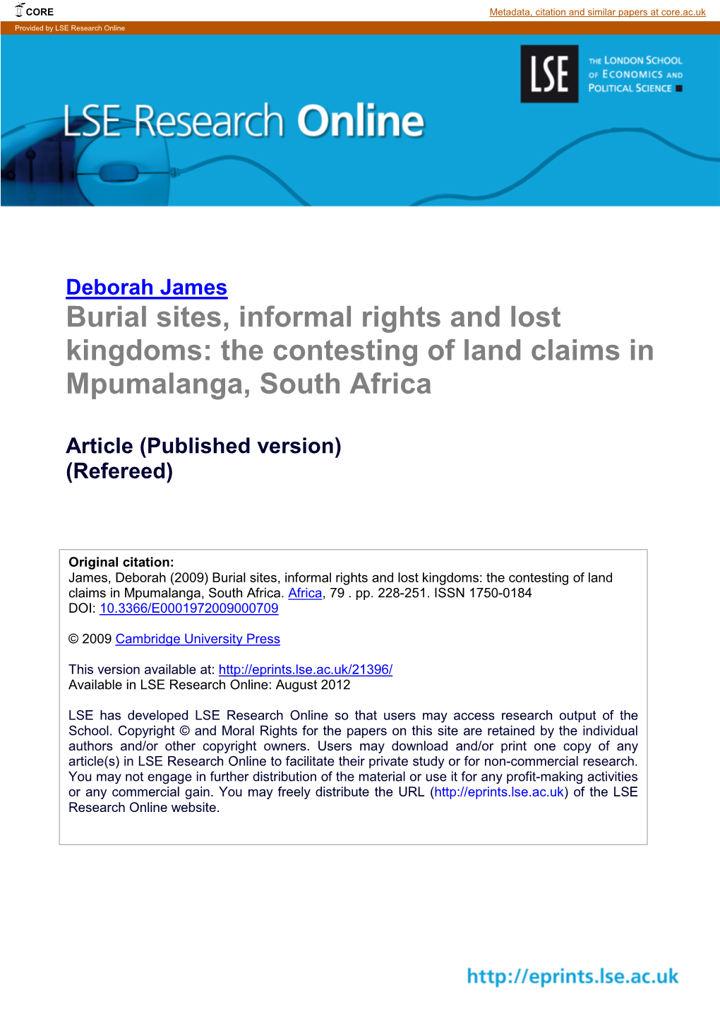The Contesting of Land Claims in Mpumalanga, South Africa
