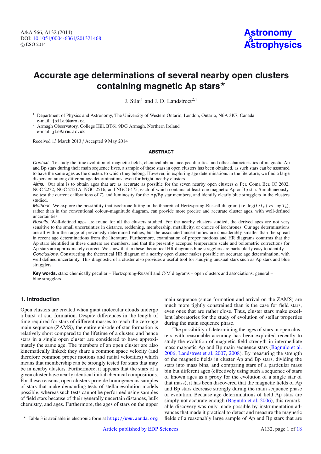 Accurate Age Determinations of Several Nearby Open Clusters Containing Magnetic Ap Stars