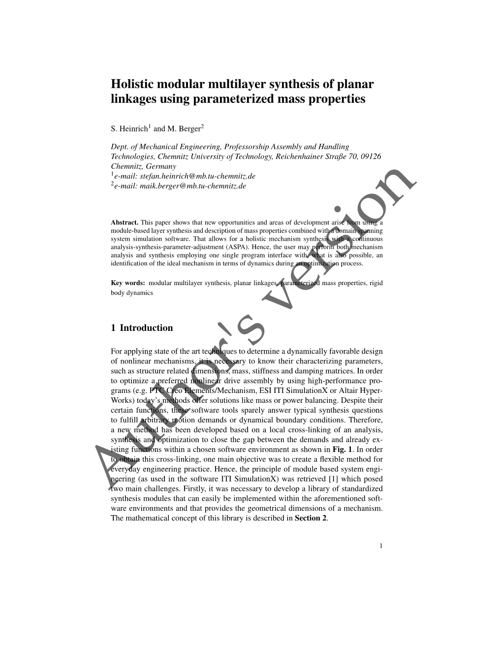 Holistic Modular Multilayer Synthesis of Planar Linkages Using Parameterized Mass Properties