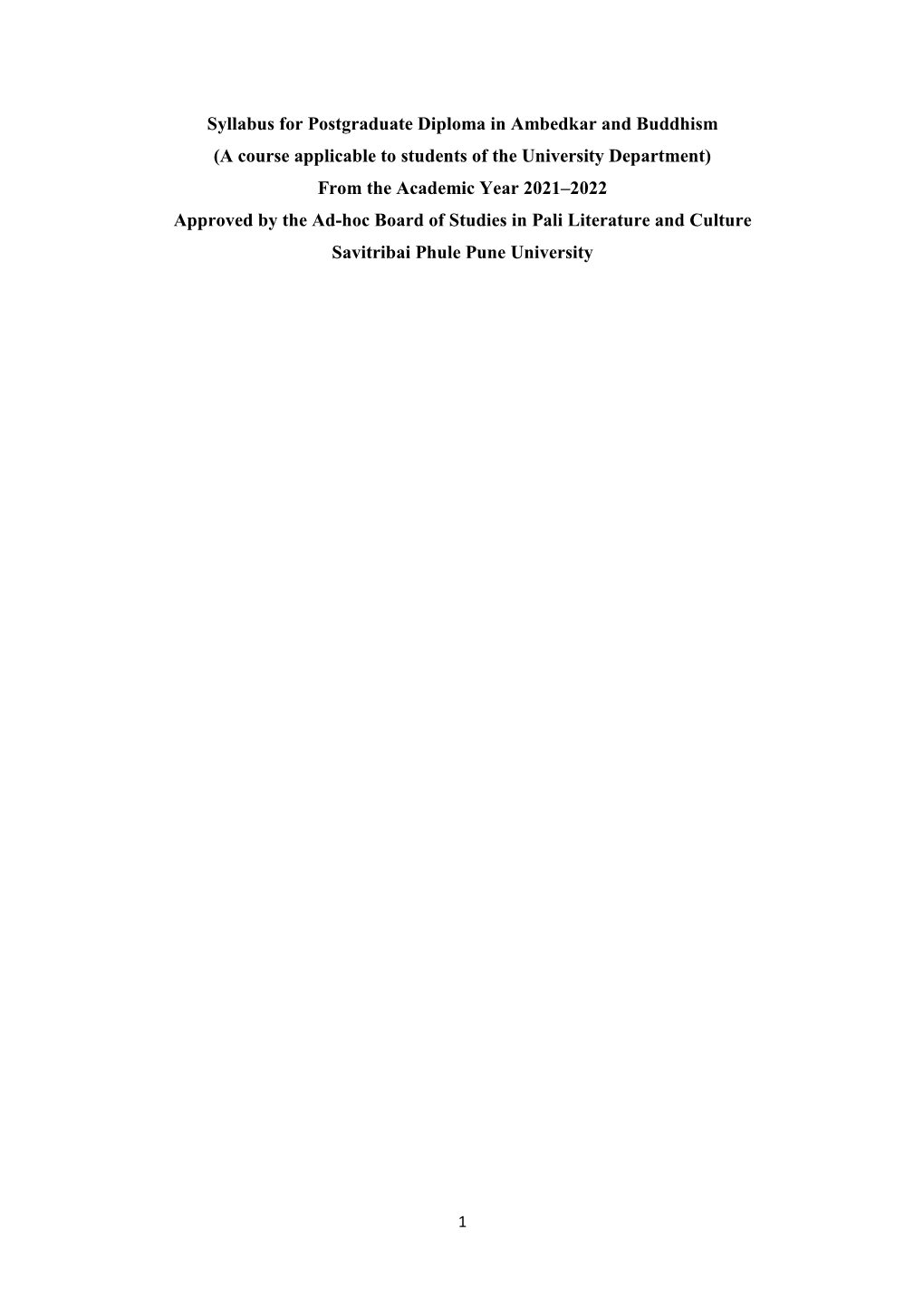 Syllabus for Postgraduate Diploma in Ambedkar and Buddhism