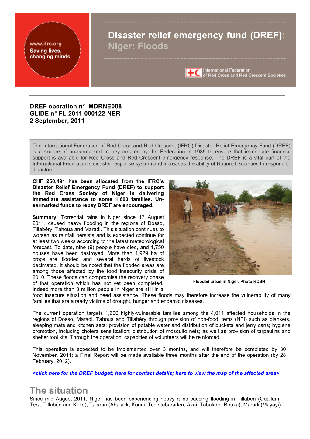 Disaster Relief Emergency Fund (DREF): Niger: Floods the Situation