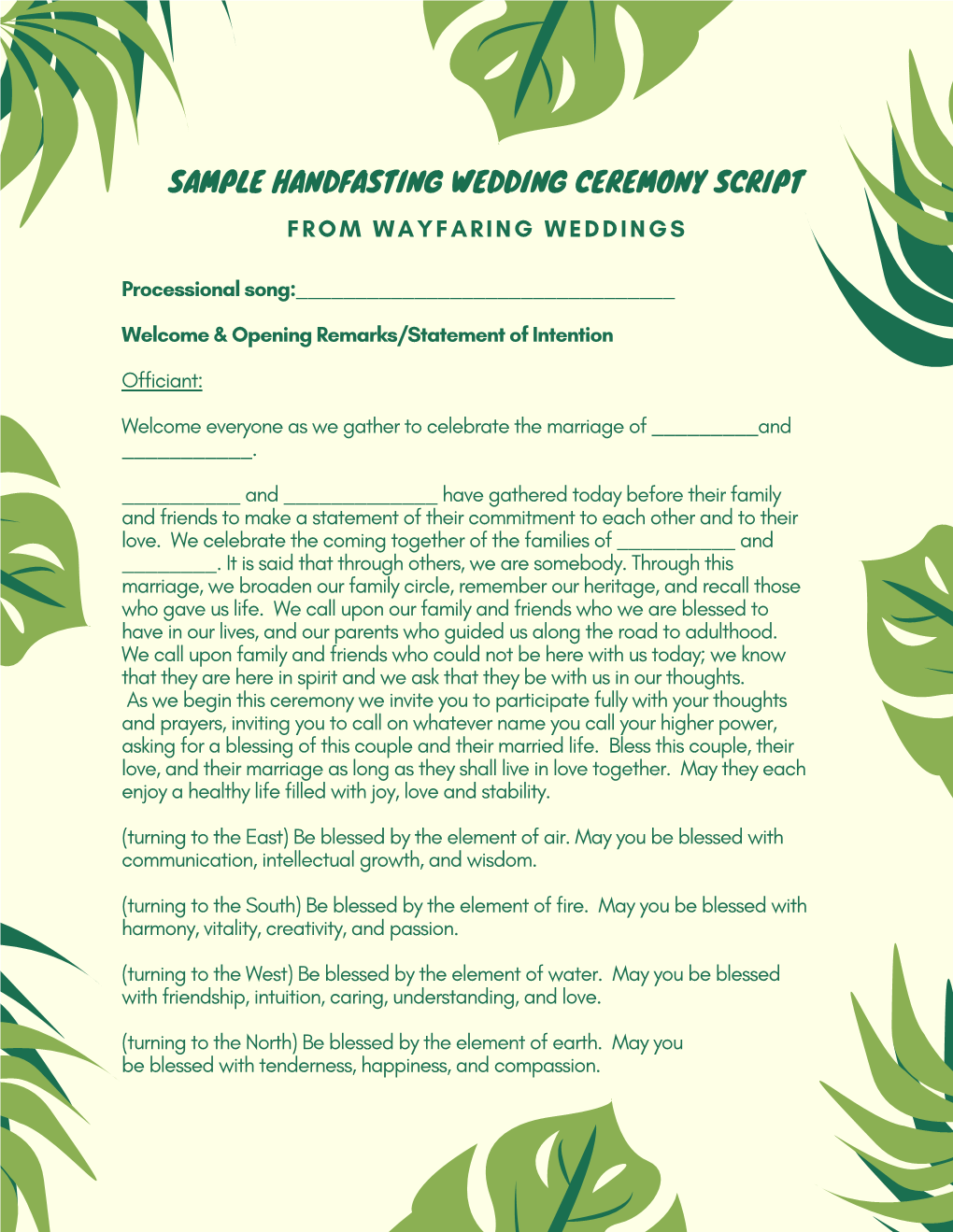 Sample Handfasting Wedding Ceremony Script from Wayfaring Weddings