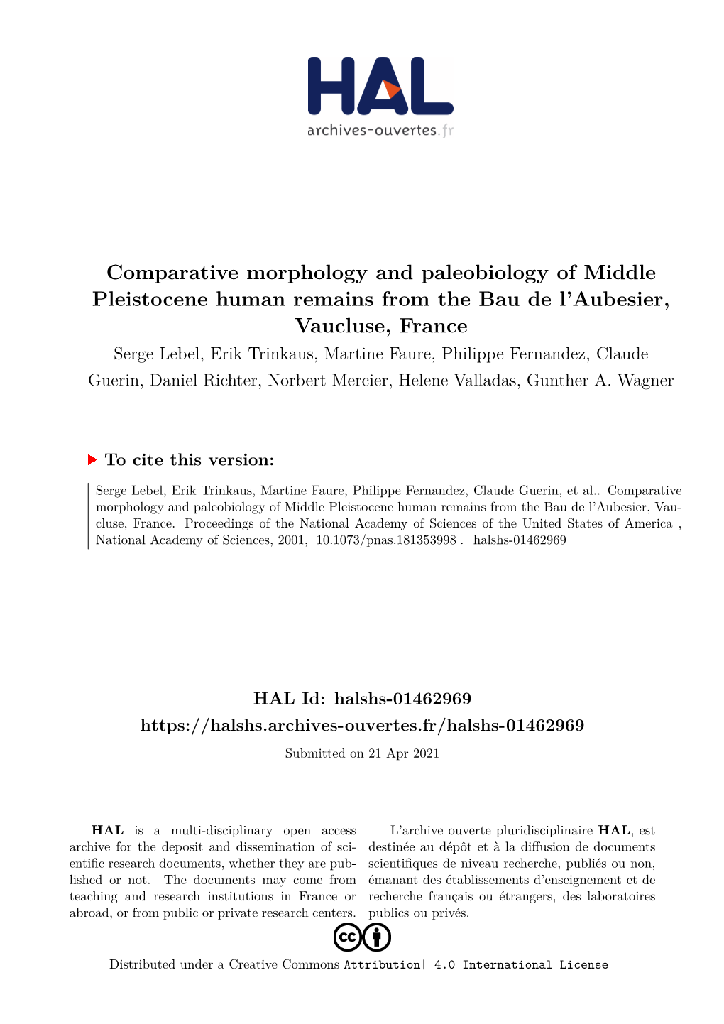 Comparative Morphology and Paleobiology of Middle Pleistocene