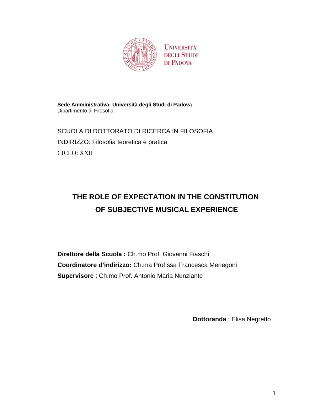 The Role of Expectation in the Constitution of Subjective Musical Experience