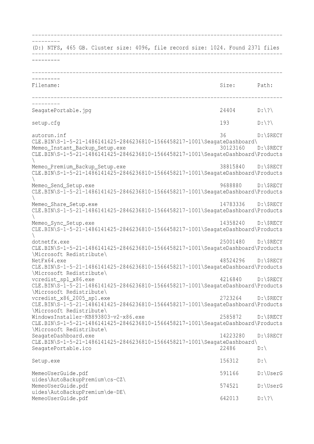 NTFS, 465 GB. Cluster Size: 4096, File Record Size: 1024