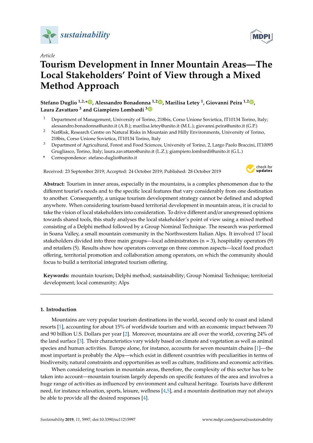 Tourism Development in Inner Mountain Areas—The Local Stakeholders’ Point of View Through a Mixed Method Approach