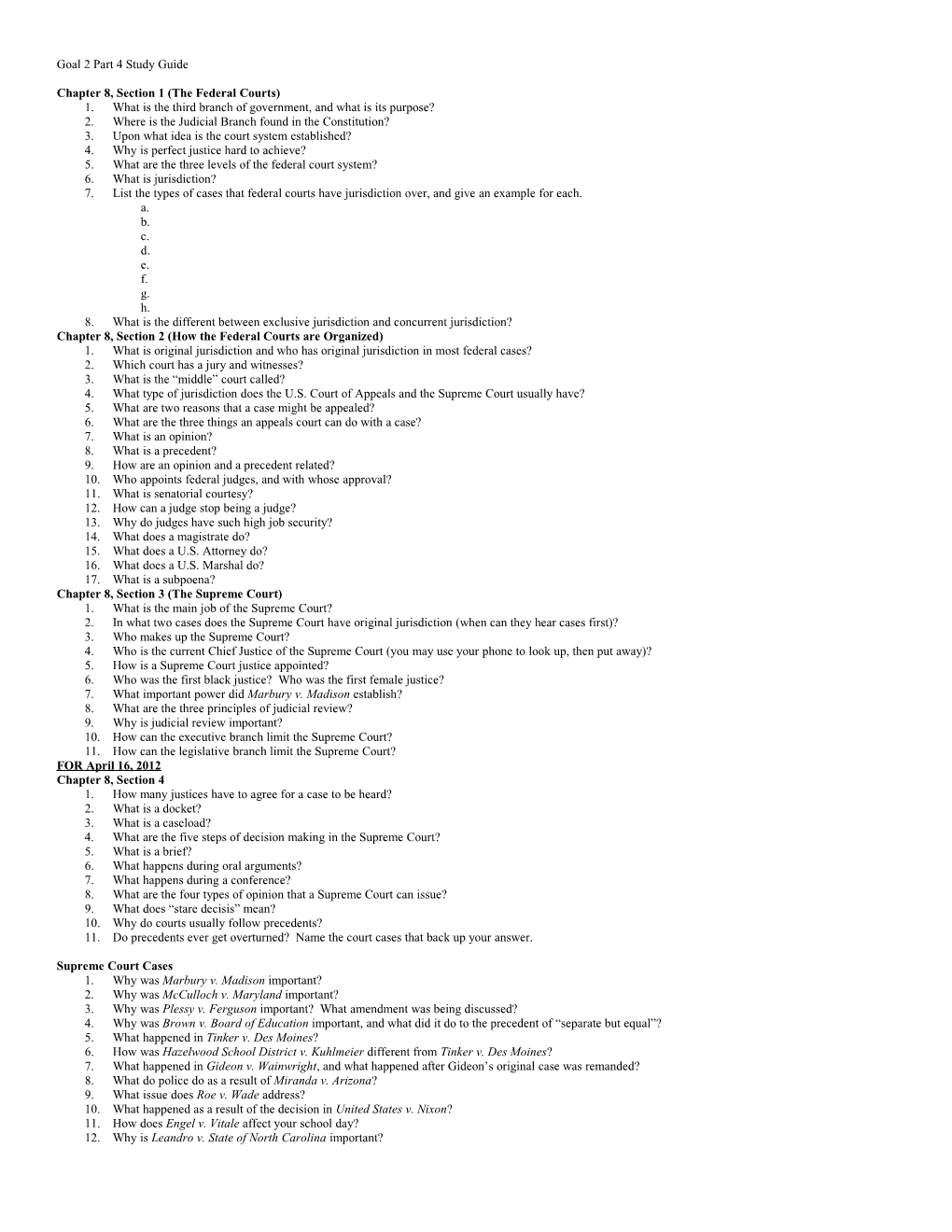 Goal 2 Part 4 Study Guide