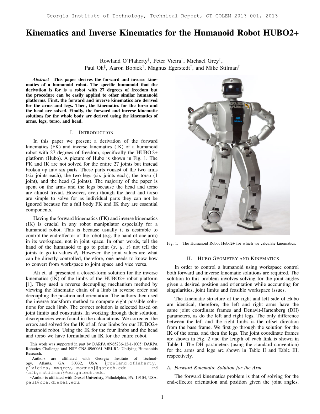 Kinematics and Inverse Kinematics for the Humanoid Robot HUBO2+