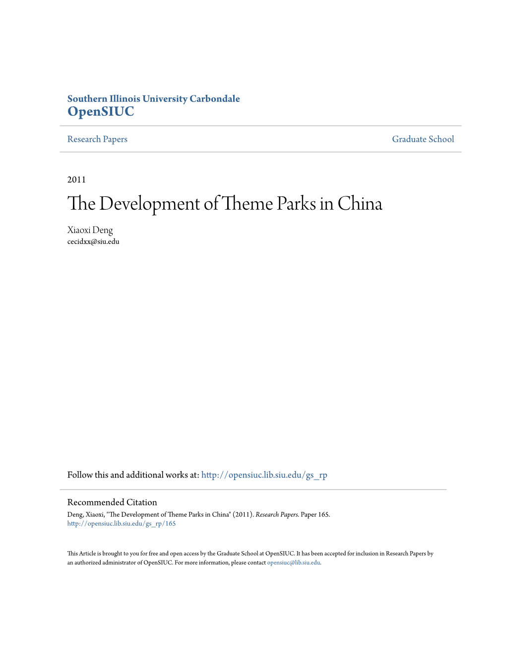 The Development of Theme Parks in China