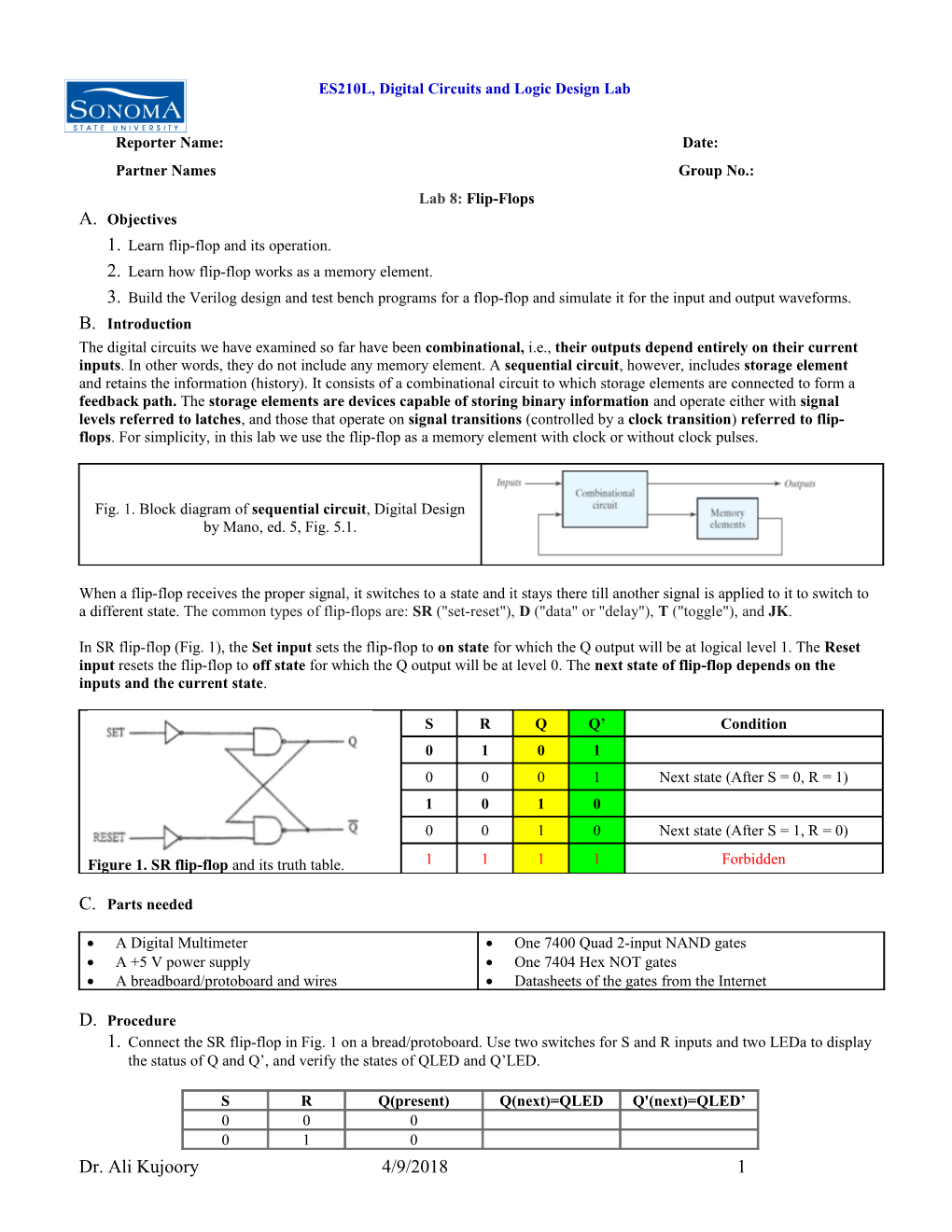 ES210L, Digital Circuits and Logic Design Lab s1