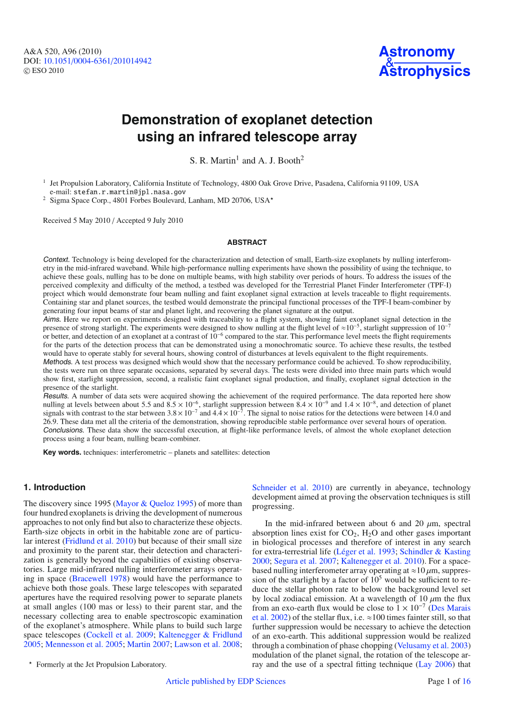 Demonstration of Exoplanet Detection Using an Infrared Telescope Array