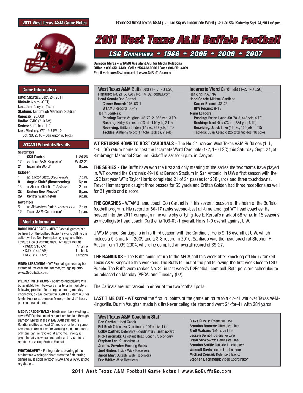 2011 West Texas A&M Buffalo Football