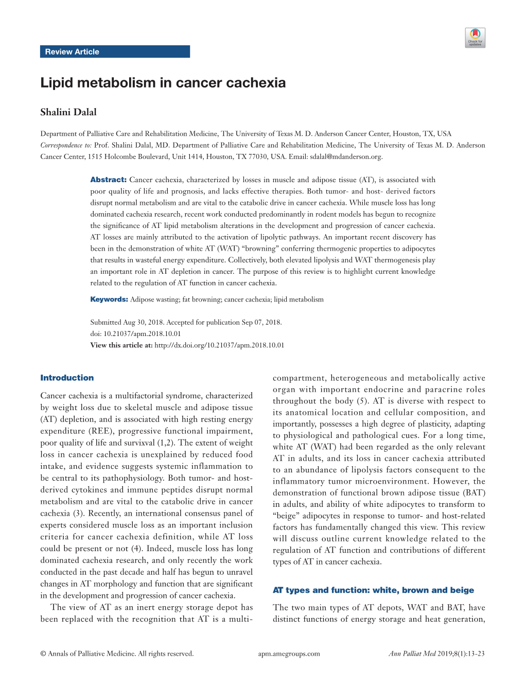 Lipid Metabolism in Cancer Cachexia