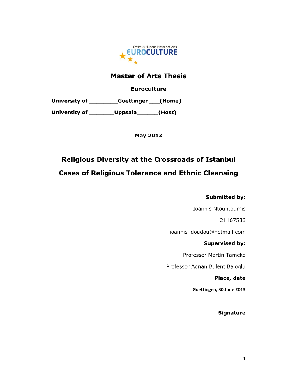 Master of Arts Thesis Religious Diversity at the Crossroads Of