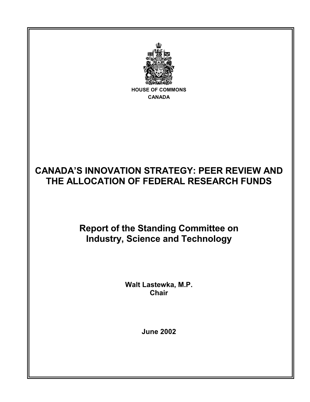 Canada's Innovation Strategy: Peer Review And