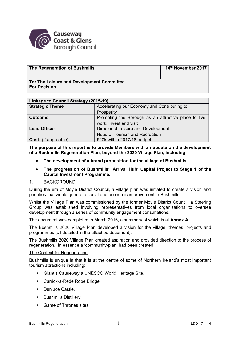 The Development of a Brand Proposition for the Village of Bushmills