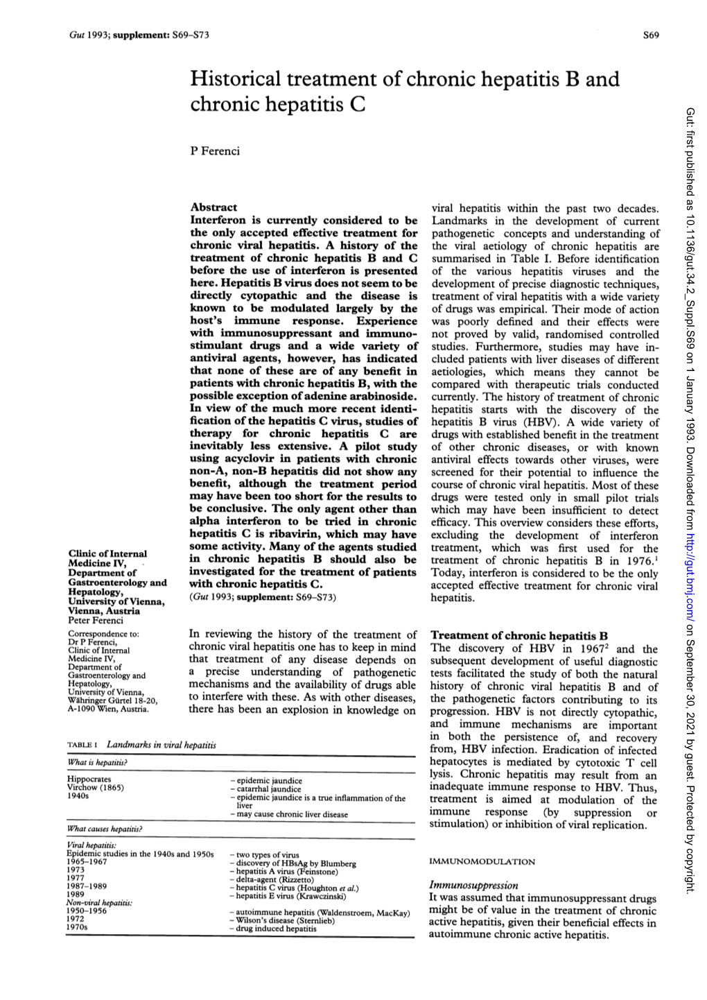 Historical Treatment of Chronic Hepatitis B and Chronic Hepatitis C