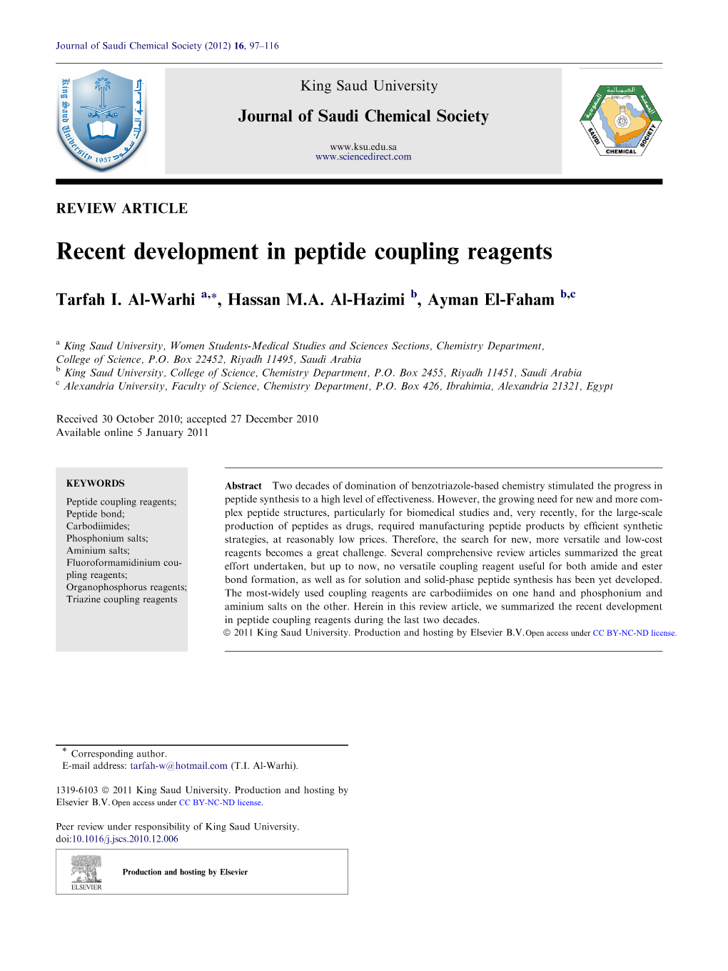 Recent Development in Peptide Coupling Reagents