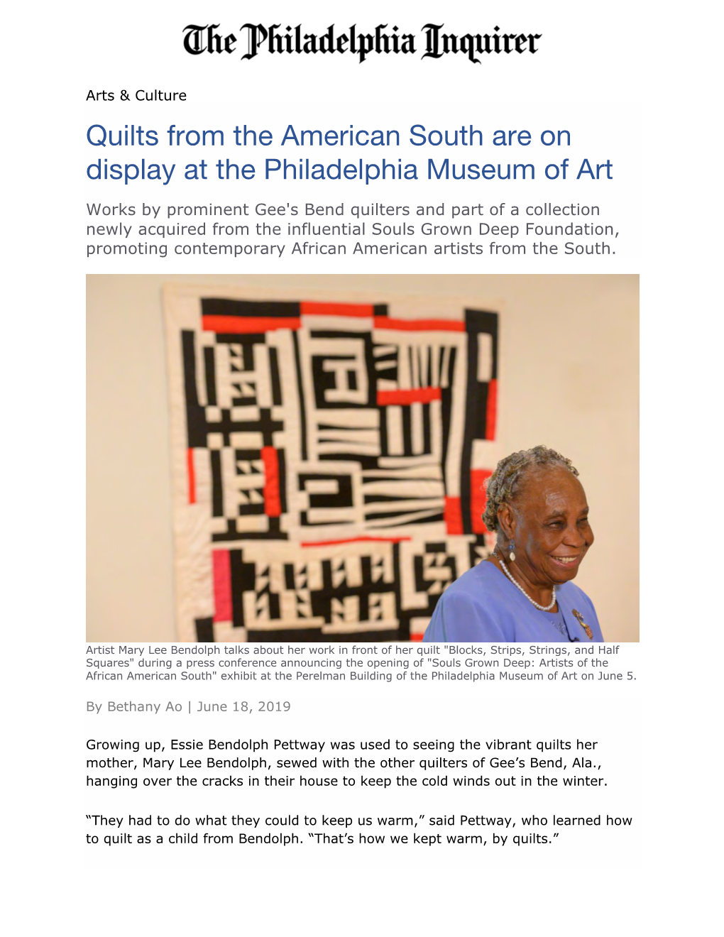 Quilts from the American South Are on Display at the Philadelphia Museum of Art