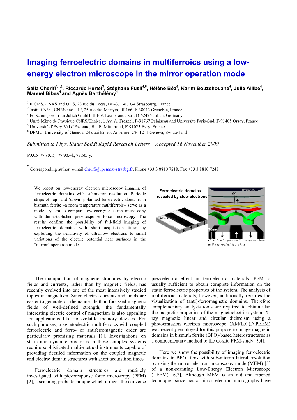 Imaging Ferroelectric Domains in Multiferroics Using a Low- Energy Electron Microscope in the Mirror Operation Mode