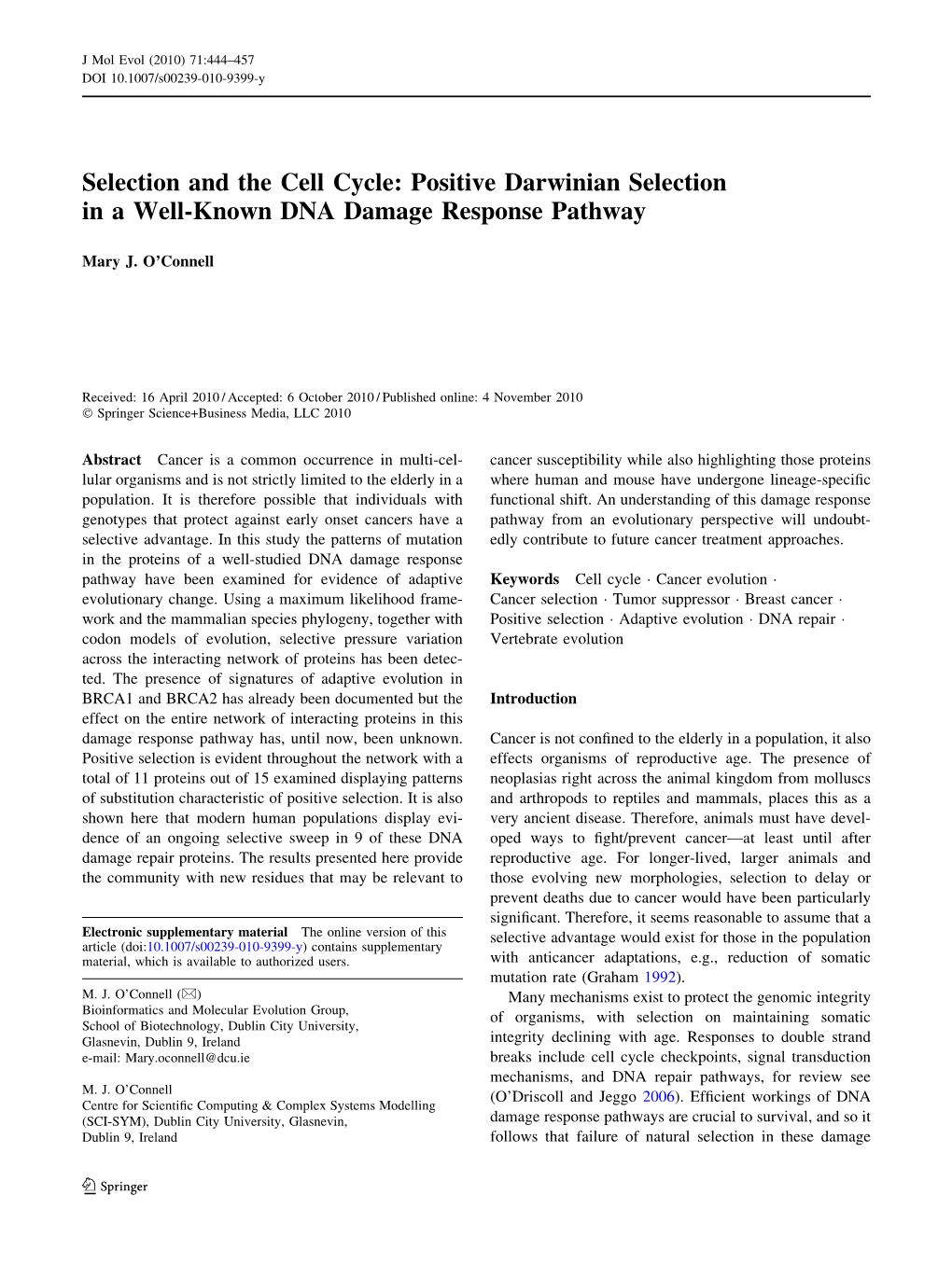 Positive Darwinian Selection in a Well-Known DNA Damage Response Pathway