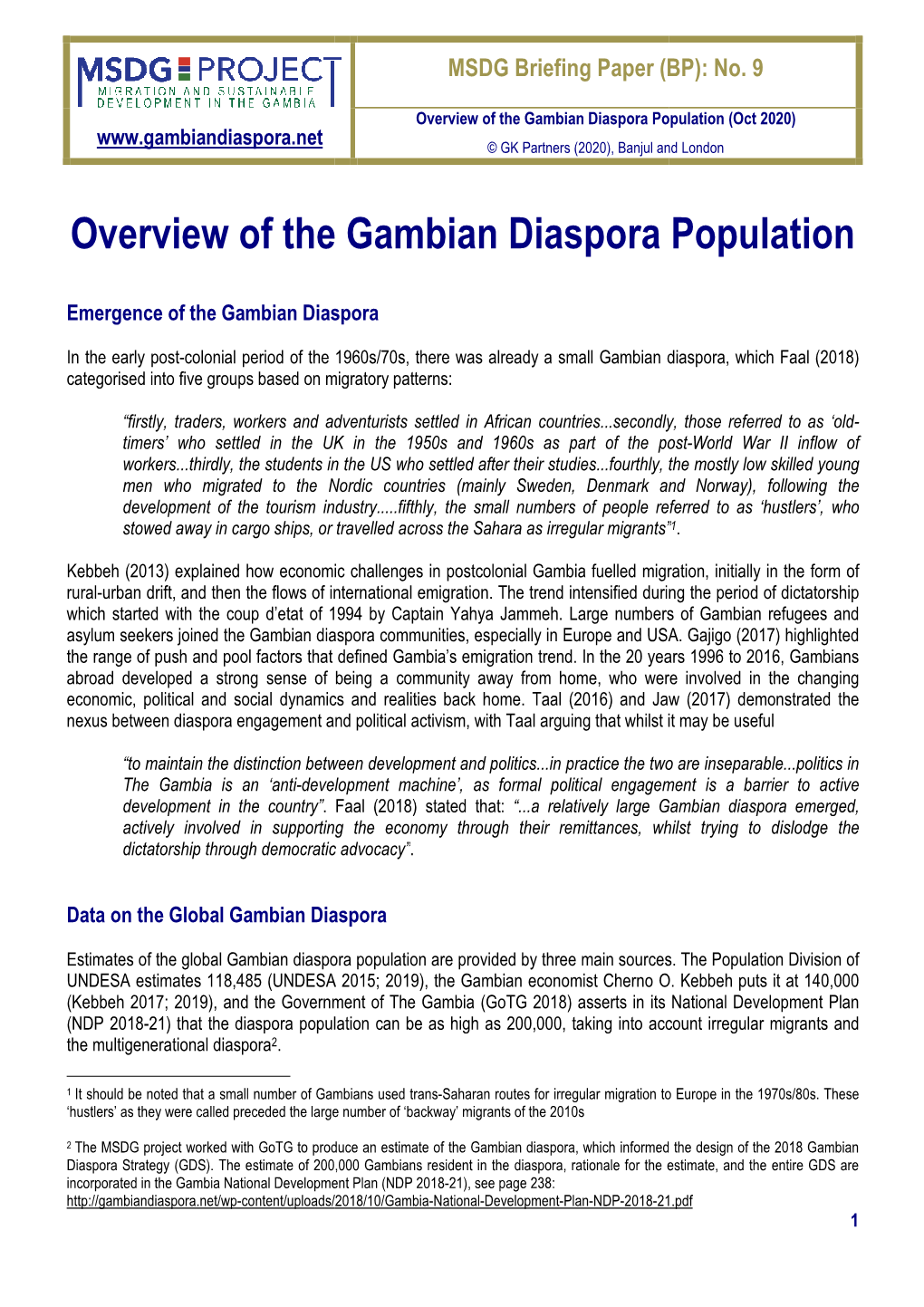 MSDG Briefing Paper (BP) : No