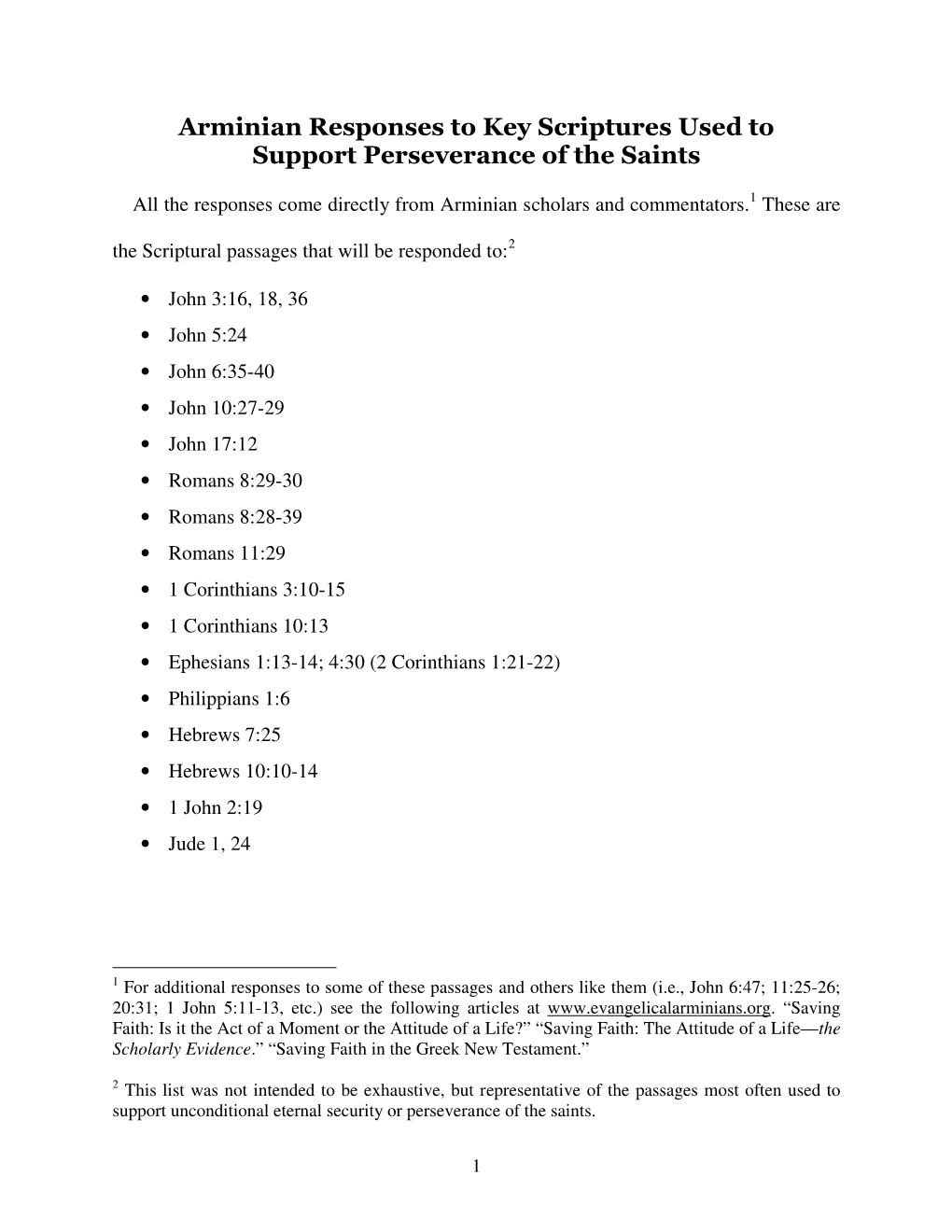 Arminian Responses to Key Scriptures Used to Support Perseverance of the Saints