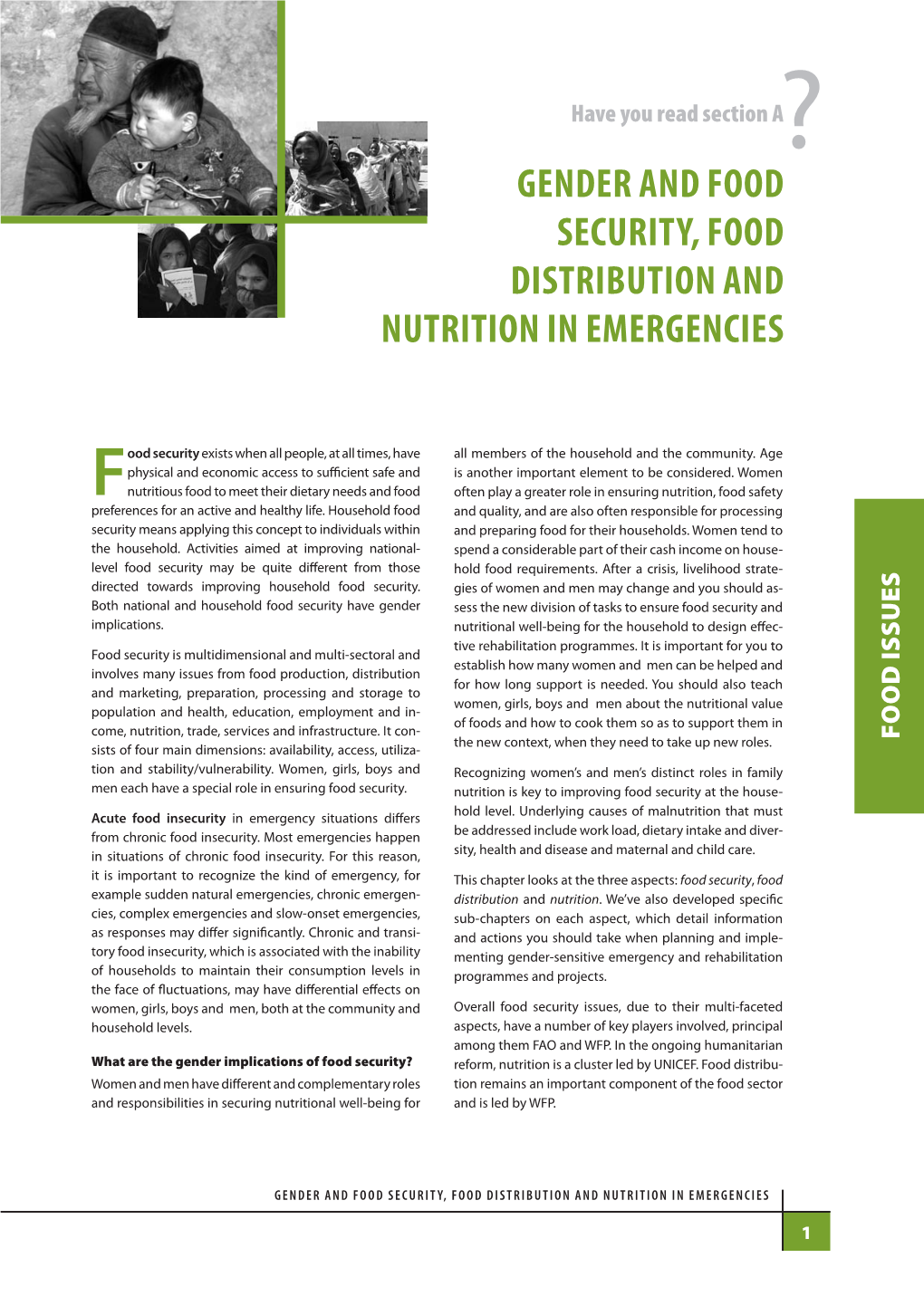Gender and Food Security, Food Distribution and Nutrition in Emergencies
