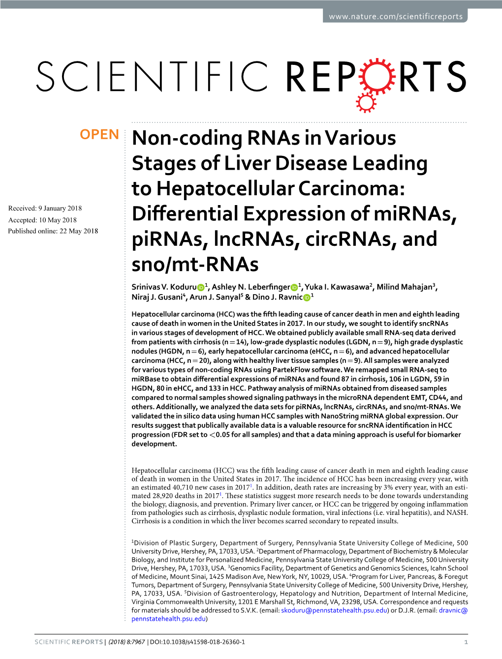 Non-Coding Rnas in Various Stages of Liver Disease Leading