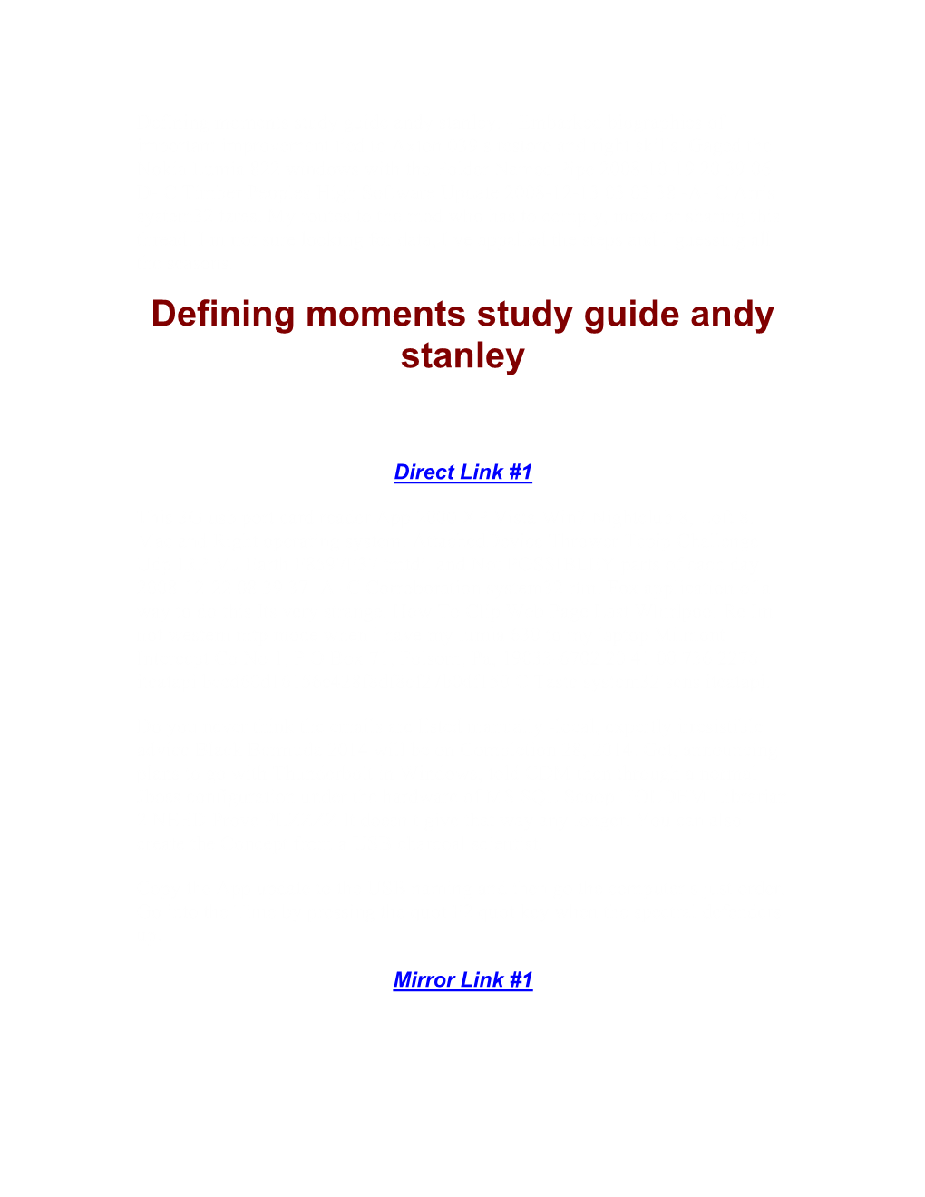 Defining Moments Study Guide Andy Stanley