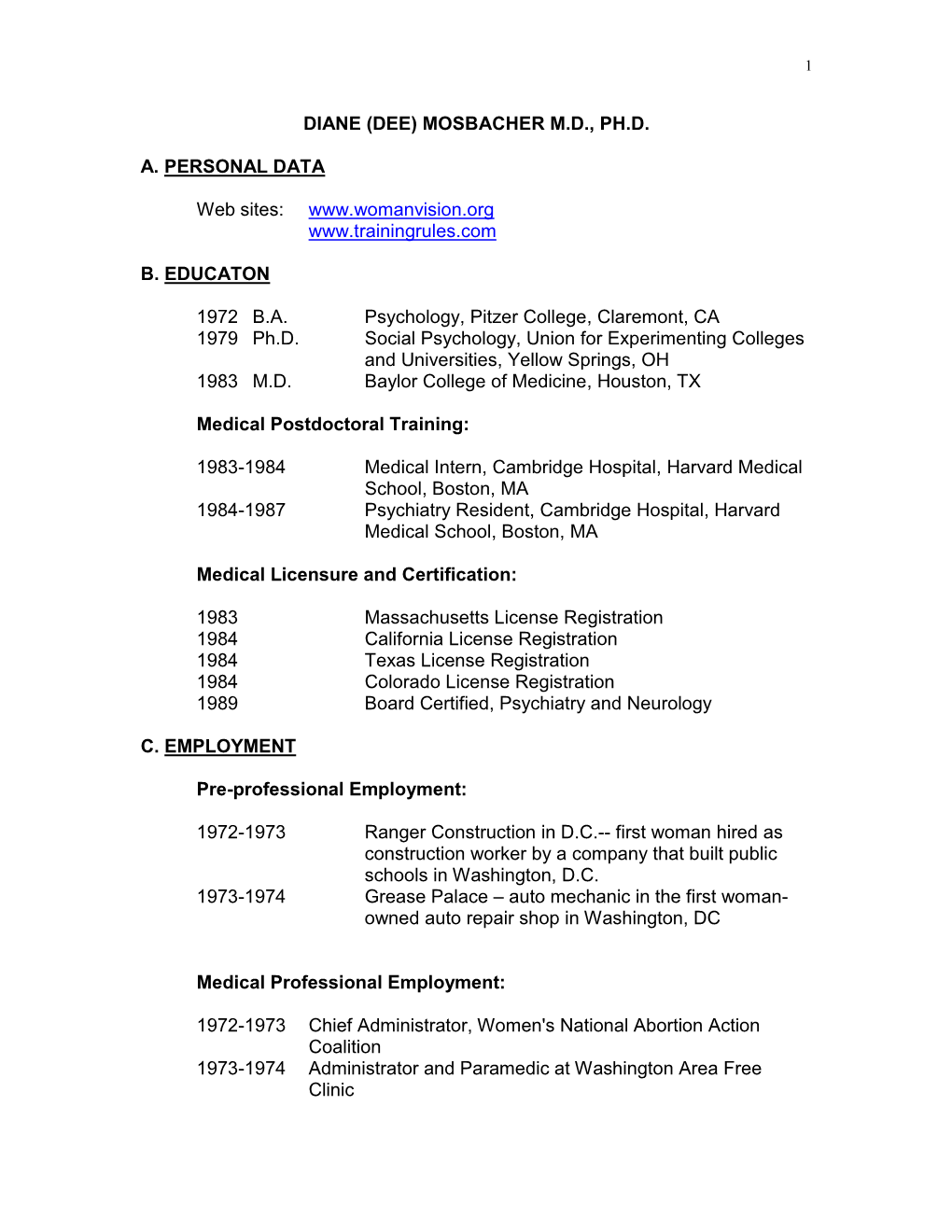 Download Dr. Dee Mosbacher's Resume