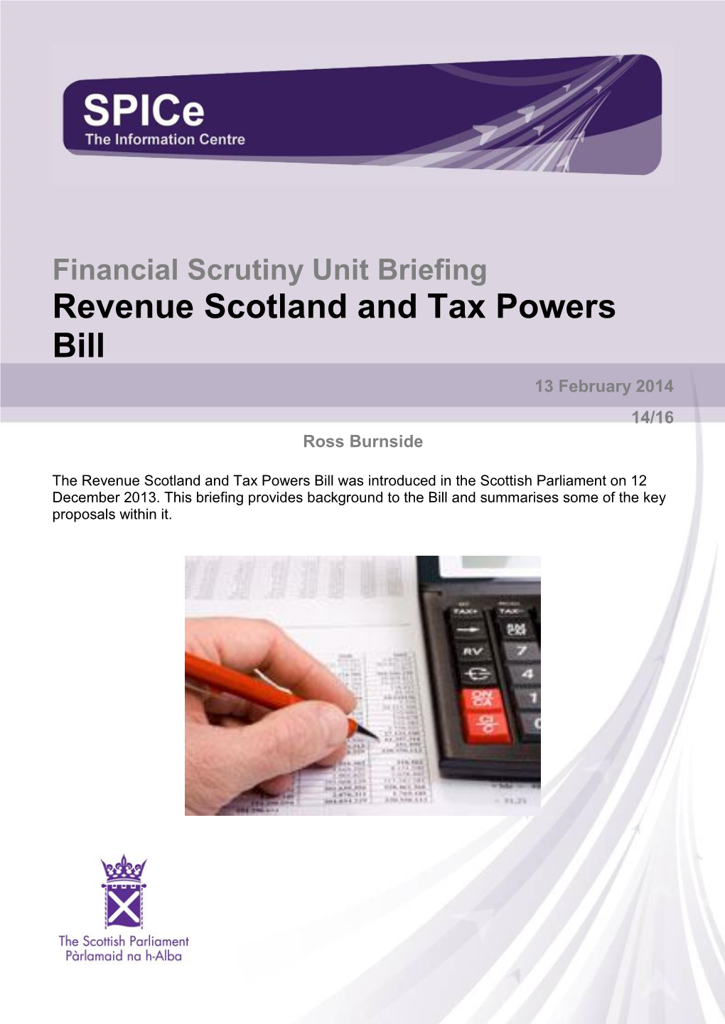 SB 14-16 Revenue Scotland and Tax Powers Bill