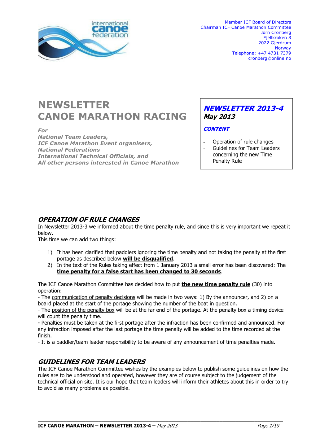 Newsletter Canoe Marathon Racing