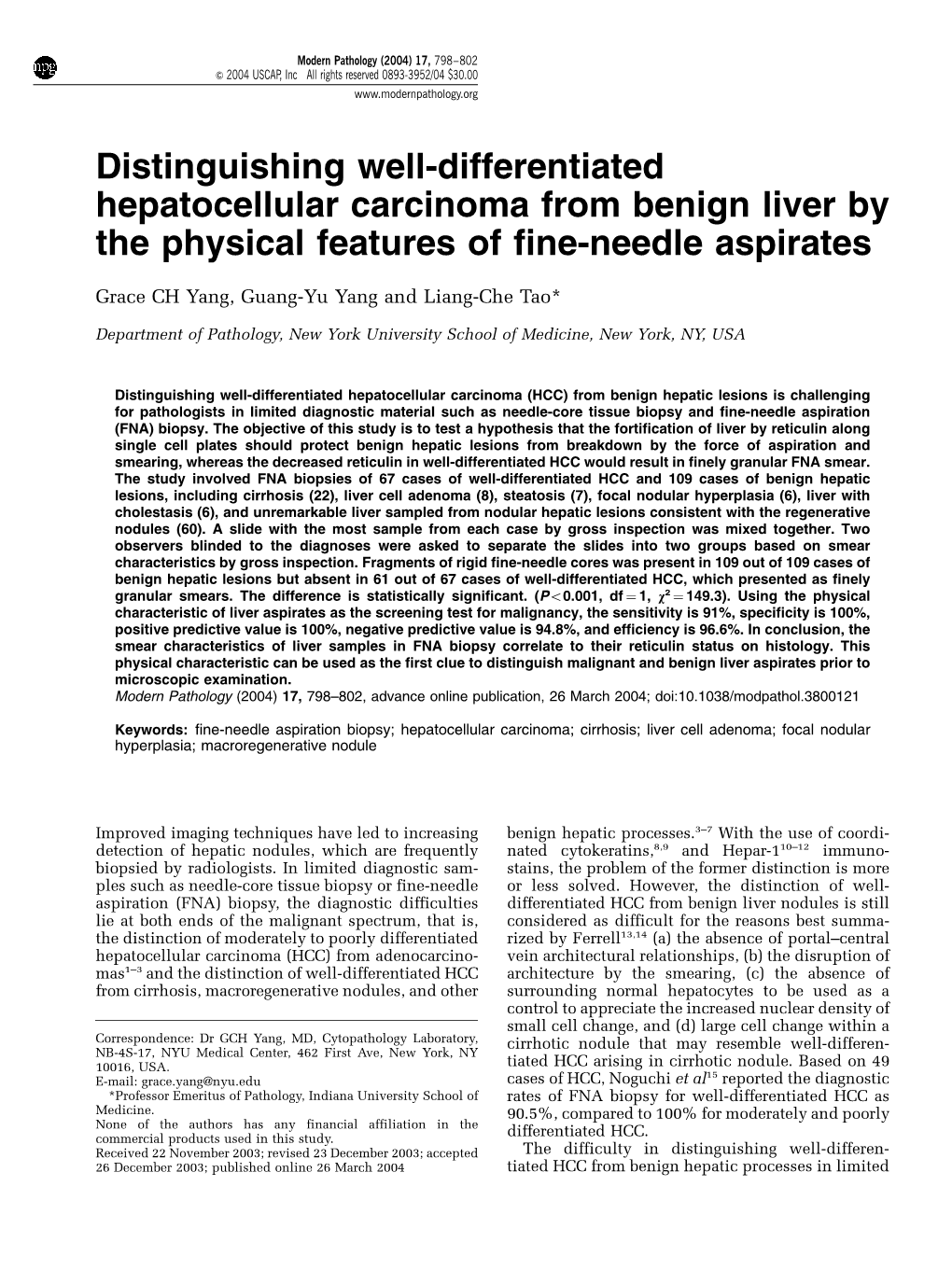 Distinguishing Well-Differentiated Hepatocellular Carcinoma from Benign Liver by the Physical Features of Fine-Needle Aspirates