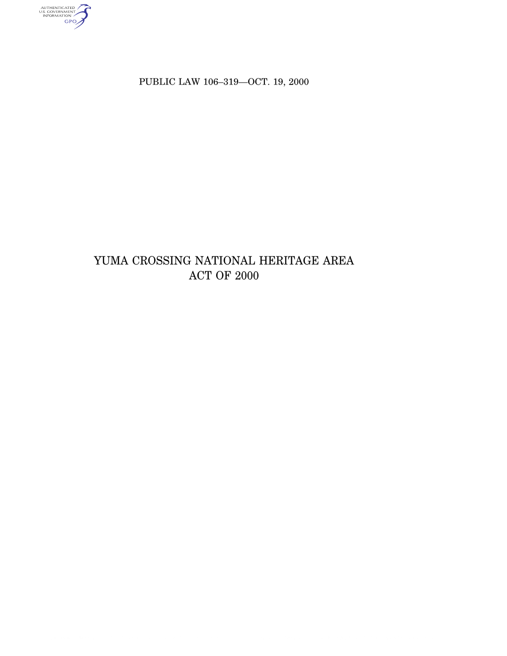 Yuma Crossing National Heritage Area Act of 2000