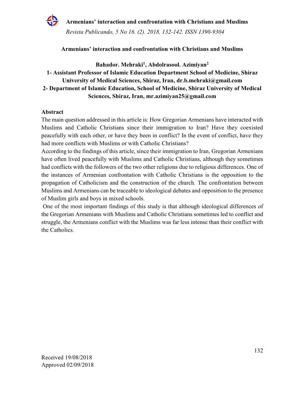 Armenians' Interaction and Confrontation with Christians And