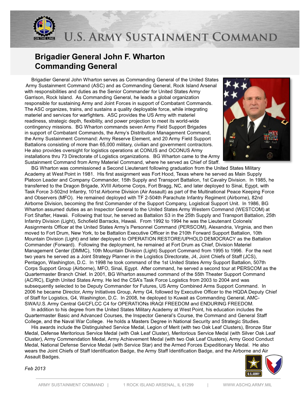 Brigadier General John F. Wharton Commanding General