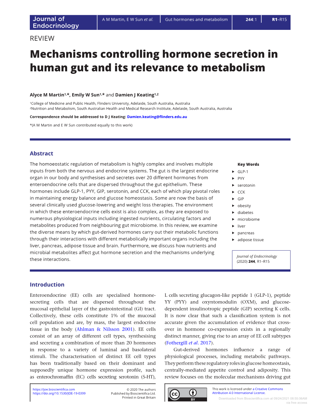 Mechanisms Controlling Hormone Secretion in Human Gut and Its Relevance to Metabolism