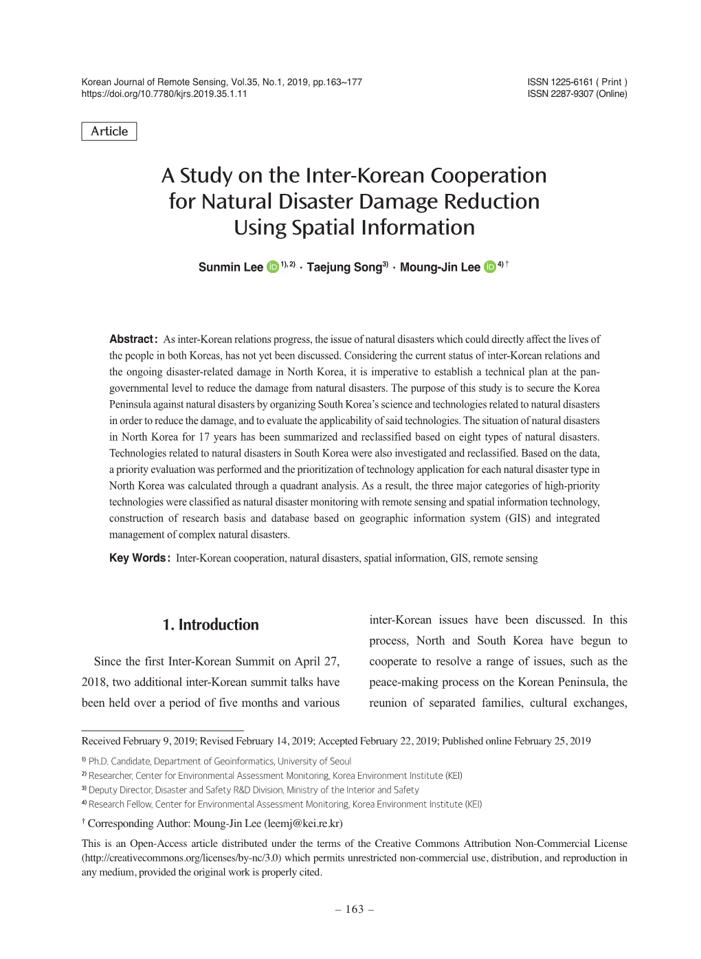 A Study on the Inter-Korean Cooperation for Natural Disaster Damage Reduction Using Spatial Information
