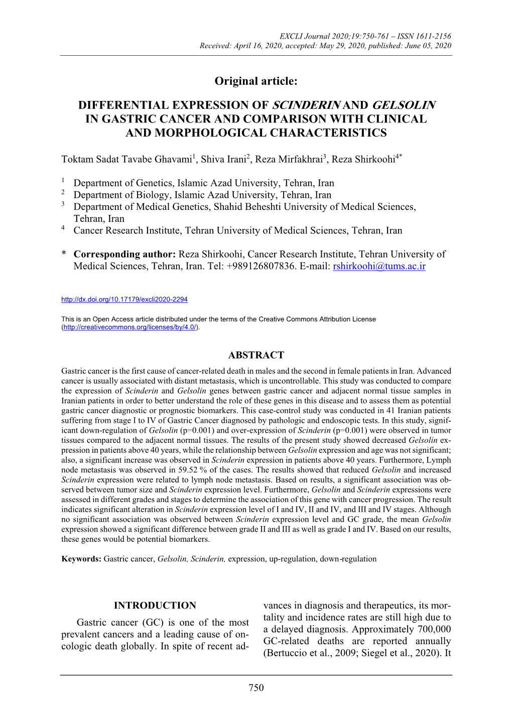 Differential Expression of Scinderin and Gelsolin in Gastric Cancer and Comparison with Clinical and Morphological Characteristics