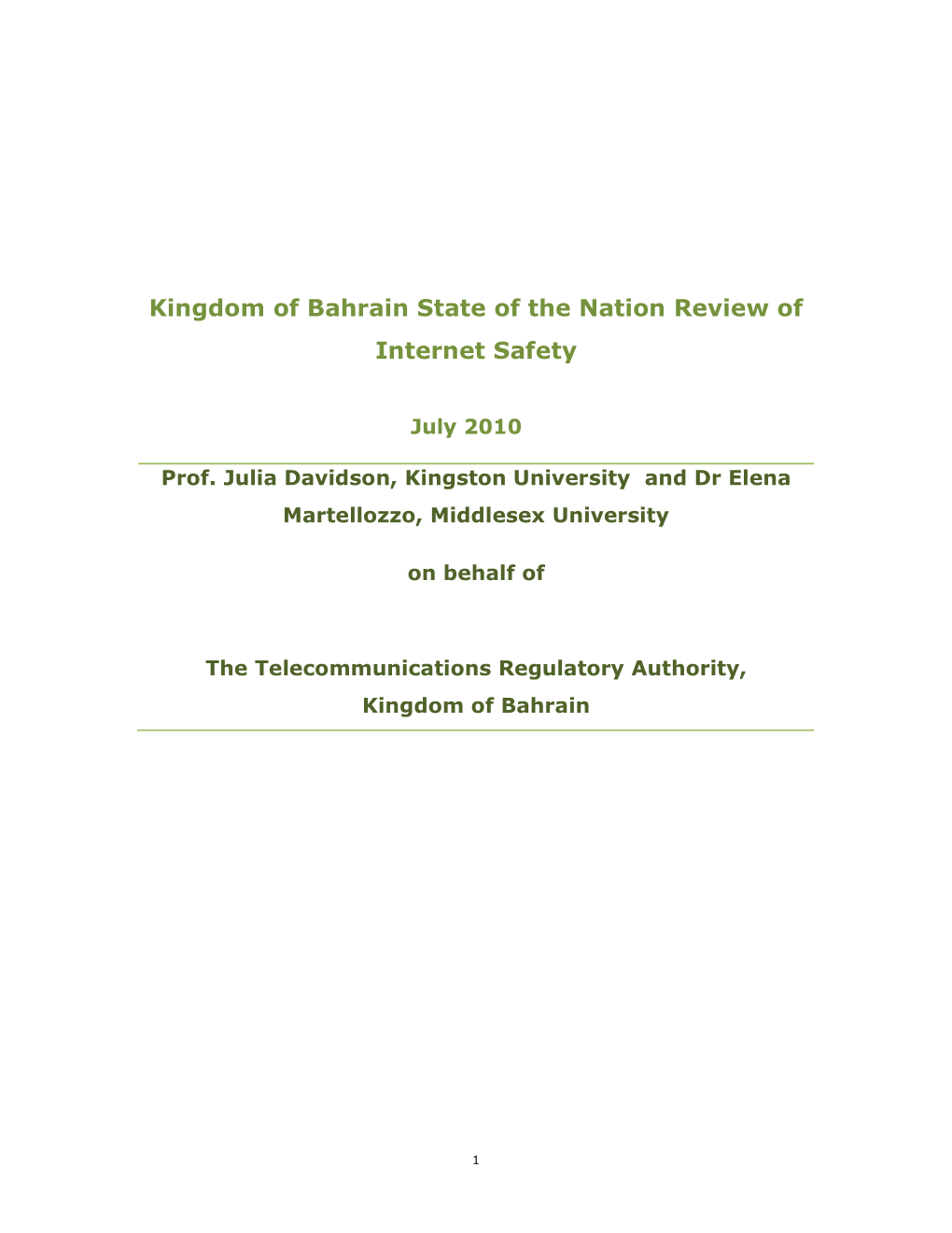 Kingdom of Bahrain State of the Nation Review of Internet Safety